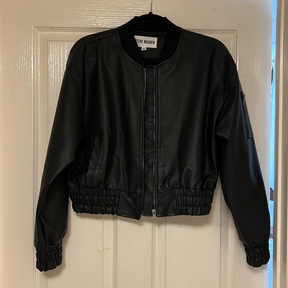 Steve Madden Parker Faux Leather Crop Bomber Jacket